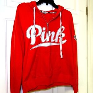 Pink Victoria Secret 1/4 Zip Orange Pullover Sweatshirt Size Medium Emblem